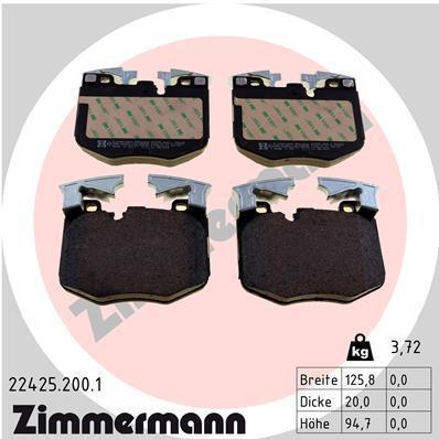 Jeu de 4 plaquettes de frein OTTO ZIMMERMANN GMBH 22425.200.1