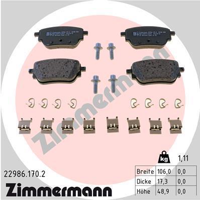 Jeu de 4 plaquettes de frein OTTO ZIMMERMANN GMBH 22986.170.2