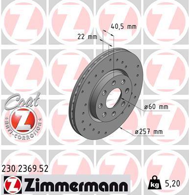 Disques de frein OTTO ZIMMERMANN GMBH ref. 230.2369.52