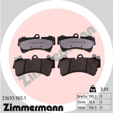 Jeu de 4 plaquettes de frein OTTO ZIMMERMANN GMBH 23693.965.1