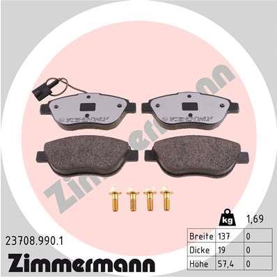 Jeu de 4 plaquettes de frein OTTO ZIMMERMANN GMBH 23708.990.1