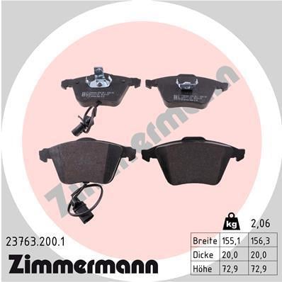 Jeu de 4 plaquettes de frein OTTO ZIMMERMANN GMBH 23763.200.1