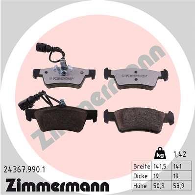 Jeu de 4 plaquettes de frein OTTO ZIMMERMANN GMBH 24367.990.1