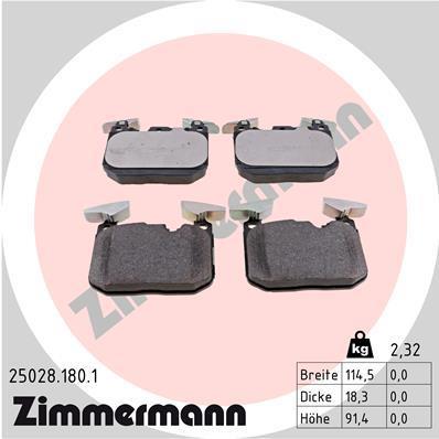 Jeu de 4 plaquettes de frein OTTO ZIMMERMANN GMBH 25028.180.1