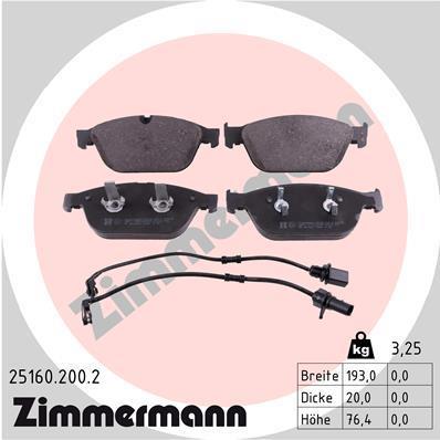 Jeu de 4 plaquettes de frein OTTO ZIMMERMANN GMBH 25160.200.2
