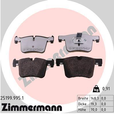 Jeu de 4 plaquettes de frein OTTO ZIMMERMANN GMBH 25199.995.1
