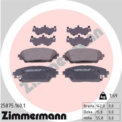 Jeu de 4 plaquettes de frein OTTO ZIMMERMANN GMBH 25875.160.1