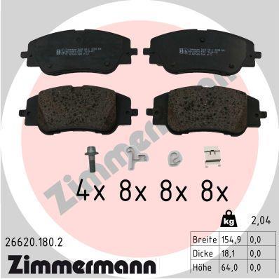 Jeu de 4 plaquettes de frein OTTO ZIMMERMANN GMBH 26620.180.2