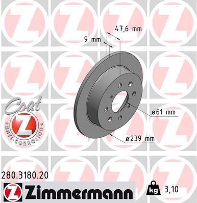 Disques de frein OTTO ZIMMERMANN GMBH ref. 280.3180.20