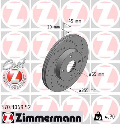 Disques de frein OTTO ZIMMERMANN GMBH ref. 370.3069.52