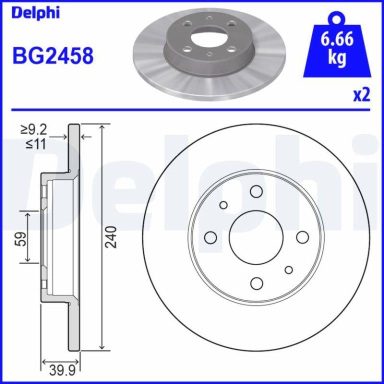 Disques de frein DELPHI ref. BG2458