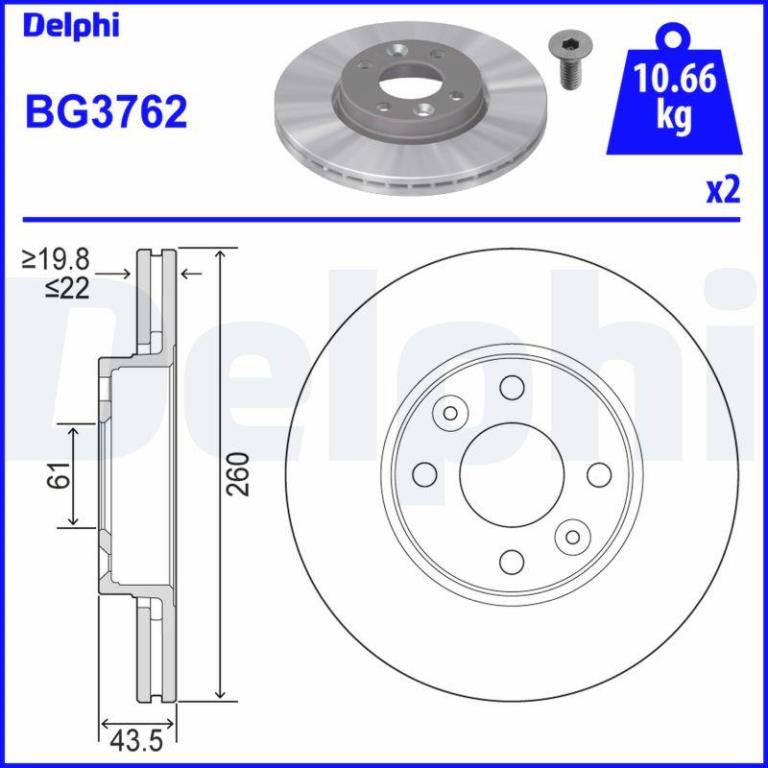 Disques de frein DELPHI ref. BG3762