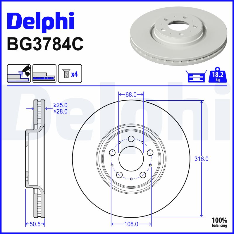 Disques de frein DELPHI BG3784C