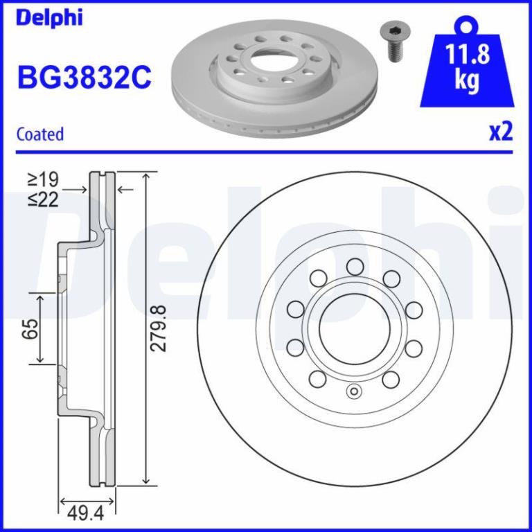 Disques de frein DELPHI ref. BG3832C