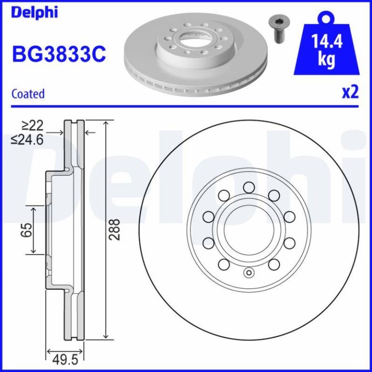 Disques de frein DELPHI ref. BG3833C