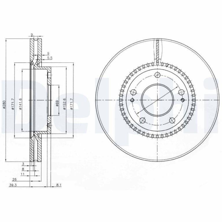 Disques de frein DELPHI ref. BG3861C