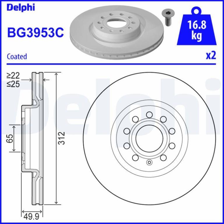 Disques de frein DELPHI ref. BG3953C