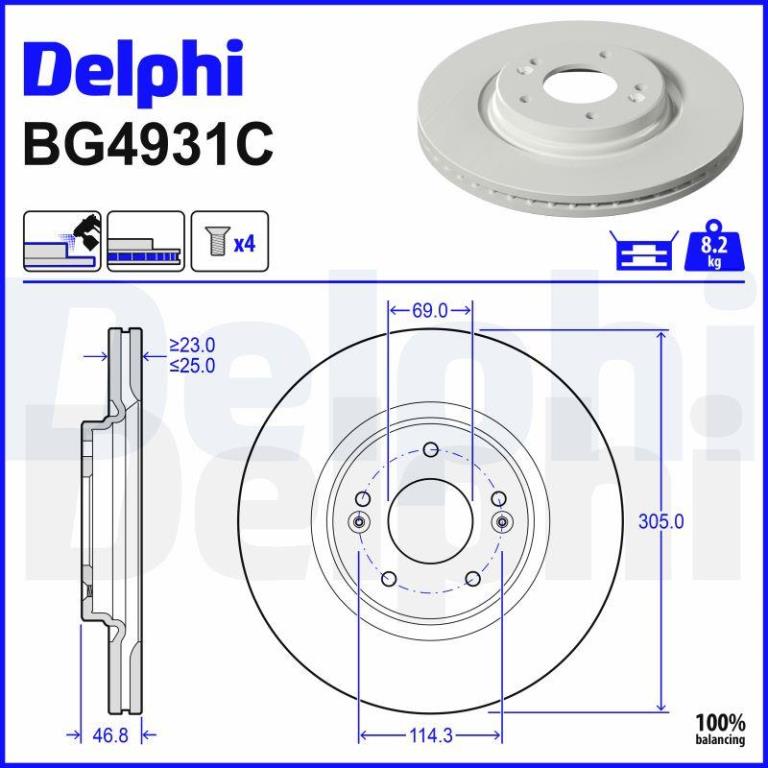 Disques de frein DELPHI ref. BG4931C