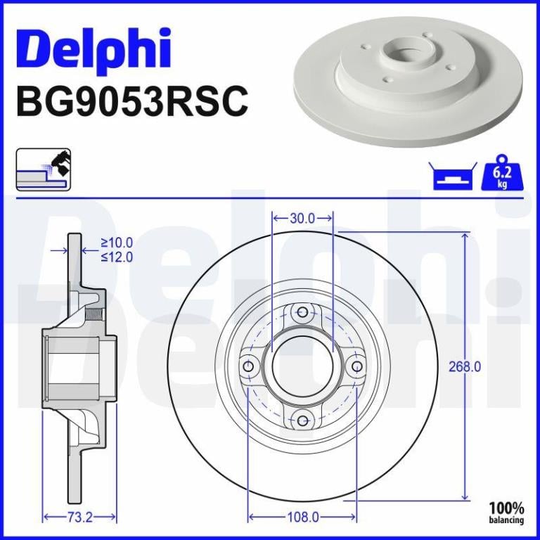 Disques de frein DELPHI ref. BG9053RSC
