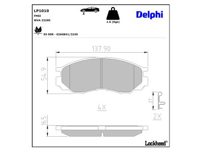 Juego de 4 pastillas de freno (Almohadilla de freno) DELPHI ref. LP1010
