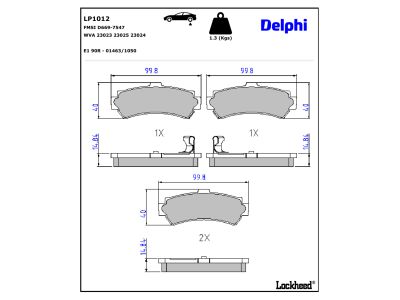 Juego de 4 pastillas de freno (Almohadilla de freno) DELPHI ref. LP1012