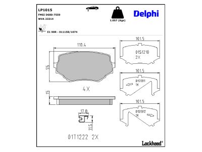 Juego de 4 pastillas de freno (Almohadilla de freno) DELPHI ref. LP1015
