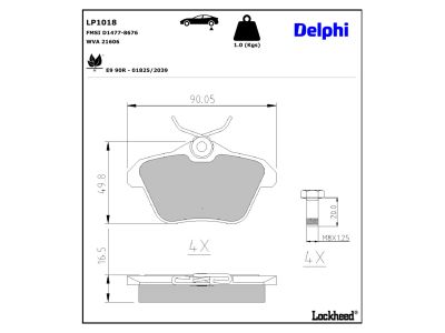 Jeu de 4 plaquettes de frein DELPHI LP1018