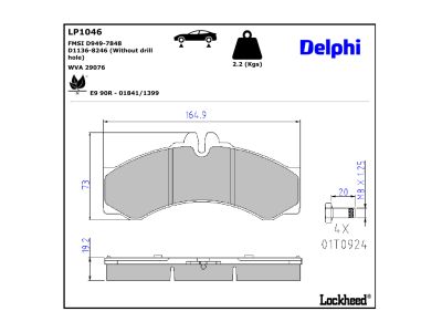 Juego de 4 pastillas de freno (Almohadilla de freno) DELPHI ref. LP1046