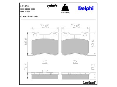 Juego de 4 pastillas de freno (Almohadilla de freno) DELPHI ref. LP1051