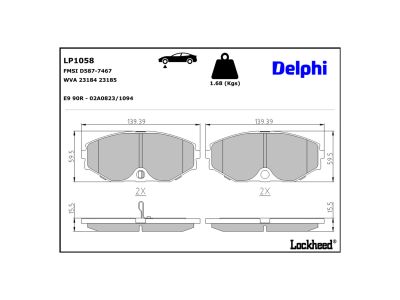 Juego de 4 pastillas de freno (Almohadilla de freno) DELPHI ref. LP1058
