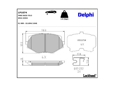 Juego de 4 pastillas de freno (Almohadilla de freno) DELPHI ref. LP1074