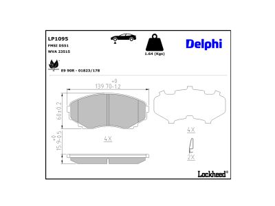 Juego de 4 pastillas de freno (Almohadilla de freno) DELPHI ref. LP1095