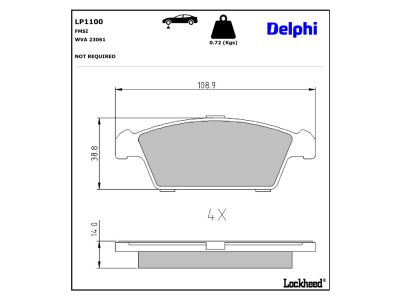 Jeu de 4 plaquettes de frein DELPHI ref. LP1100