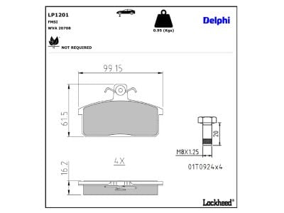 Juego de 4 pastillas de freno (Almohadilla de freno) DELPHI ref. LP1201