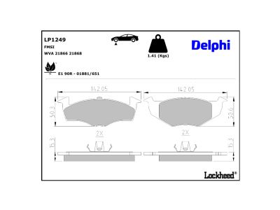 Juego de 4 pastillas de freno (Almohadilla de freno) DELPHI ref. LP1249
