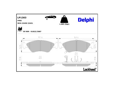 Juego de 4 pastillas de freno (Almohadilla de freno) DELPHI ref. LP1303