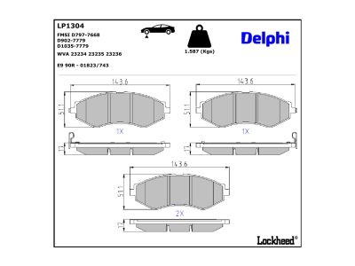 Juego de 4 pastillas de freno (Almohadilla de freno) DELPHI ref. LP1304