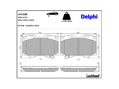 Jeu de 4 plaquettes de frein DELPHI ref. LP1308