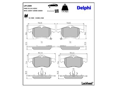 Juego de 4 pastillas de freno (Almohadilla de freno) DELPHI ref. LP1309