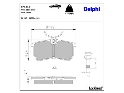 Jeu de 4 plaquettes de frein DELPHI LP1316