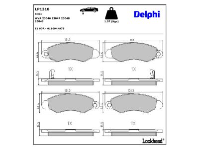 Juego de 4 pastillas de freno (Almohadilla de freno) DELPHI ref. LP1318