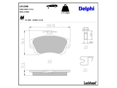 Juego de 4 pastillas de freno (Almohadilla de freno) DELPHI ref. LP1398