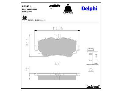 Juego de 4 pastillas de freno (Almohadilla de freno) DELPHI ref. LP1401