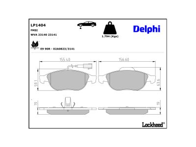 Juego de 4 pastillas de freno (Almohadilla de freno) DELPHI ref. LP1404