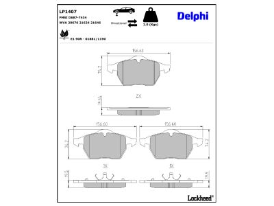 Juego de 4 pastillas de freno (Almohadilla de freno) DELPHI ref. LP1407