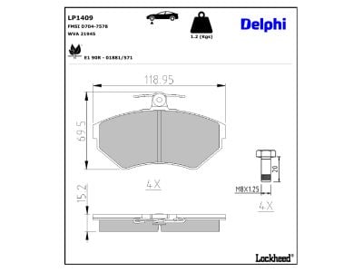 Juego de 4 pastillas de freno (Almohadilla de freno) DELPHI ref. LP1409