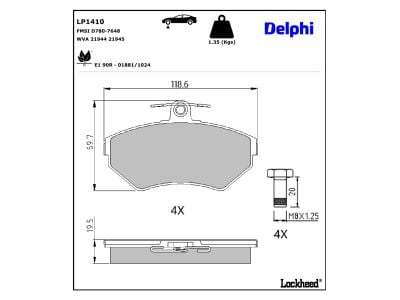 Juego de 4 pastillas de freno (Almohadilla de freno) DELPHI ref. LP1410