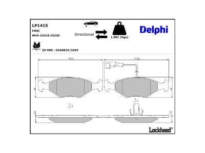 Juego de 4 pastillas de freno (Almohadilla de freno) DELPHI ref. LP1415