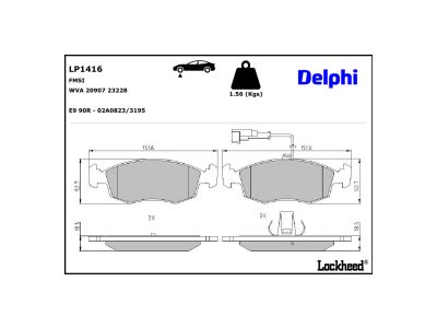 Jeu de 4 plaquettes de frein DELPHI ref. LP1416