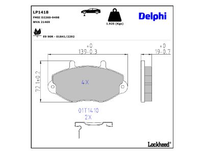 Juego de 4 pastillas de freno (Almohadilla de freno) DELPHI ref. LP1418